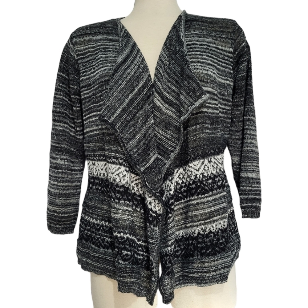 Northern Reflections Striped Open-Front Cardigan, Petite M - Picture 3 of 9